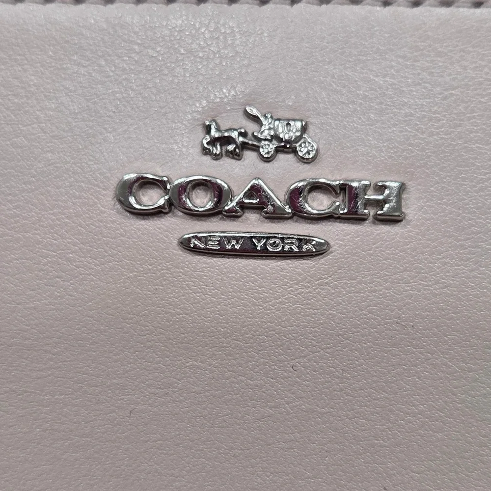 Coach Double Zip Wristlet Wallet‎ Beige Leather New York Signature